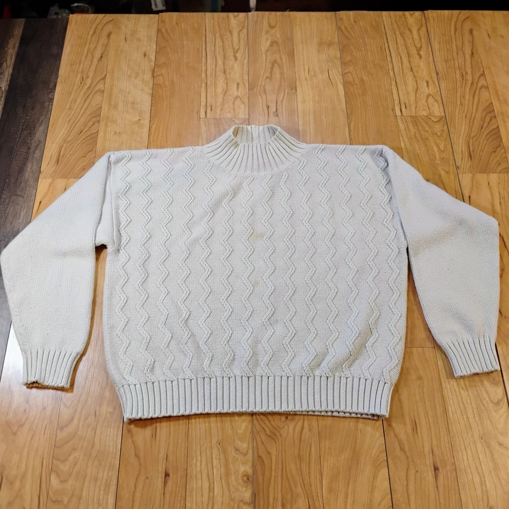 Wainscott Women's Medium Ivory 100% Cotton Long Sleeve Knit Pullover Sweater